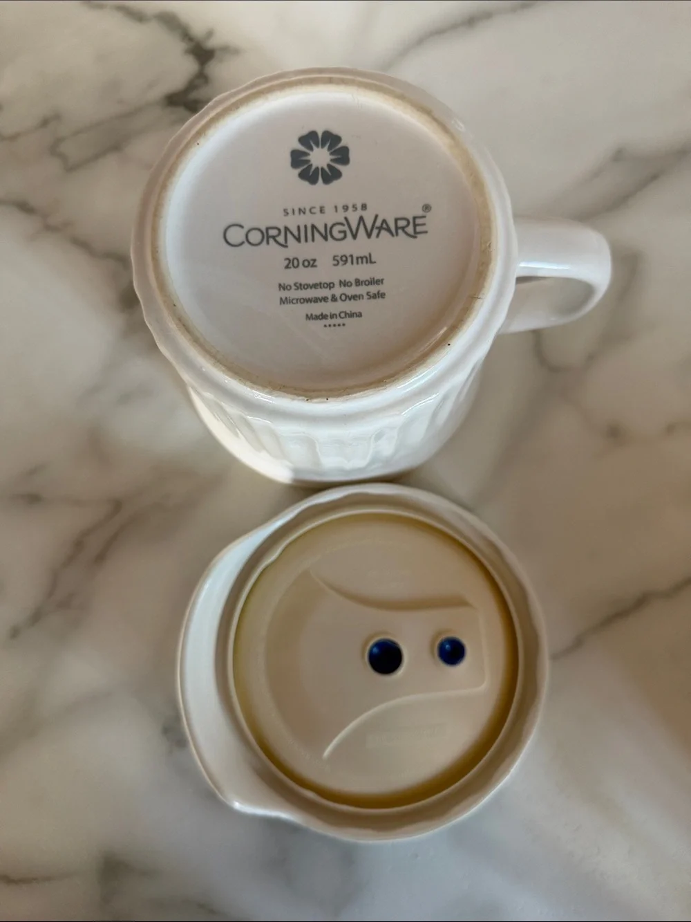 Corning Ware French White Microwave & Oven Soup Mug W/Vented Lid 20oz